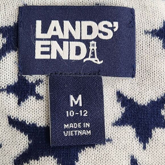 Lands' End Women's Cotton Open Long Cardigan Sweater blue stars medium - Picture 4 of 6